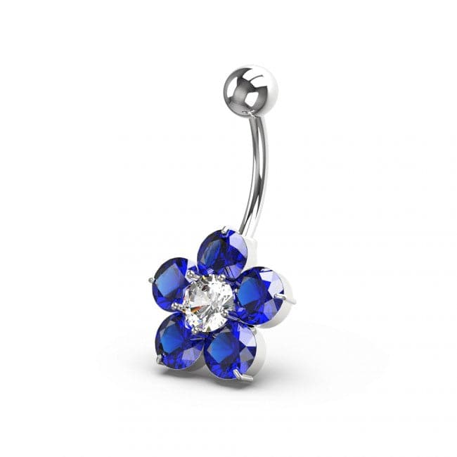 925 Sterling Silver Jewelled Flower Non Dangling Navel Bar