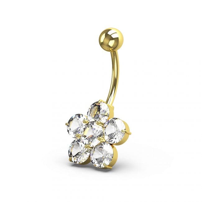 925 Sterling Silver Jewelled Flower Non Dangling Navel Bar