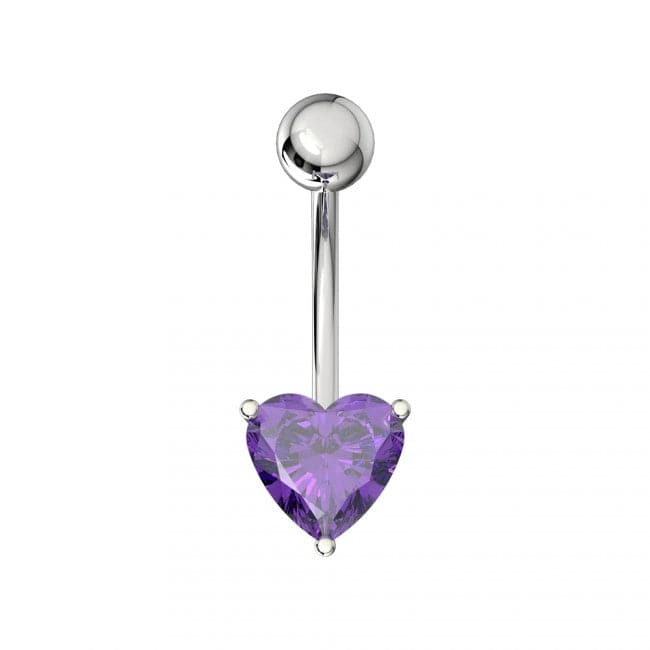 925 Sterling Silver Single Jewelled Heart in Claw Setting Navel Belly Bar
