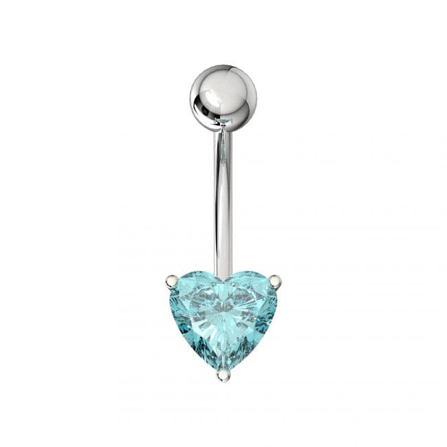 925 Sterling Silver Single Jewelled Heart in Claw Setting Navel Belly Bar