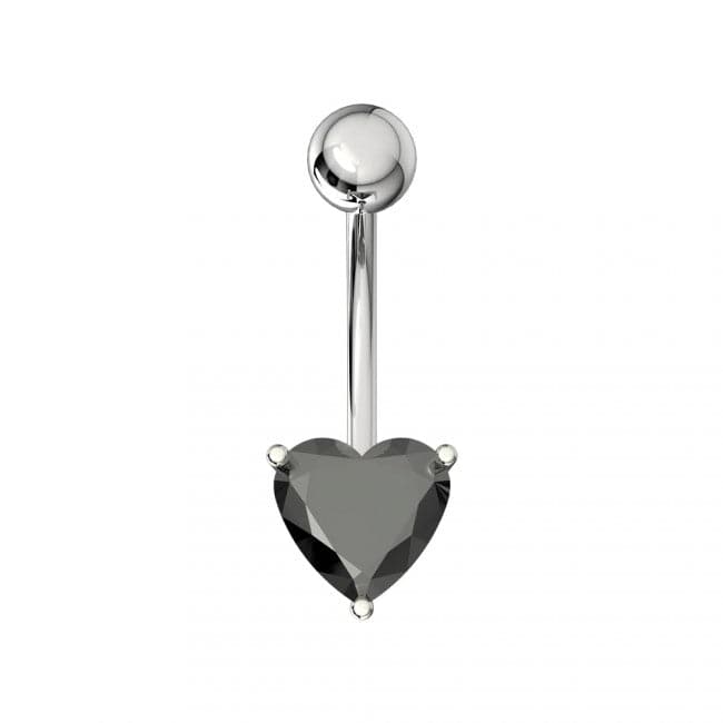 925 Sterling Silver Single Jewelled Heart in Claw Setting Navel Belly Bar