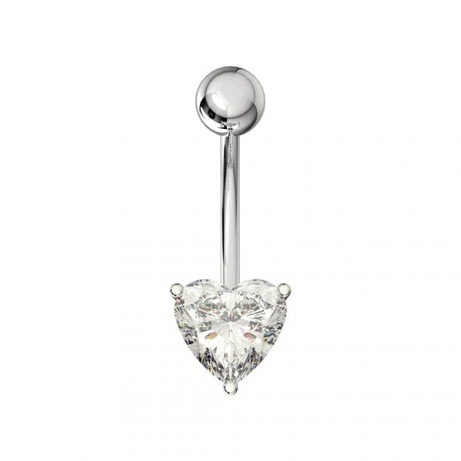 925 Sterling Silver Single Jewelled Heart in Claw Setting Navel Belly Bar