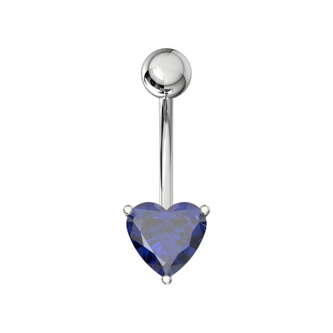 925 Sterling Silver Single Jewelled Heart in Claw Setting Navel Belly Bar