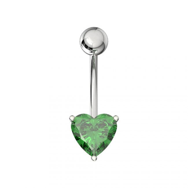 925 Sterling Silver Single Jewelled Heart in Claw Setting Navel Belly Bar