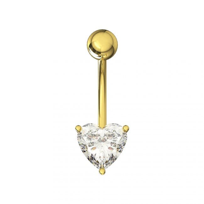 925 Sterling Silver Single Jewelled Heart in Claw Setting Navel Belly Bar