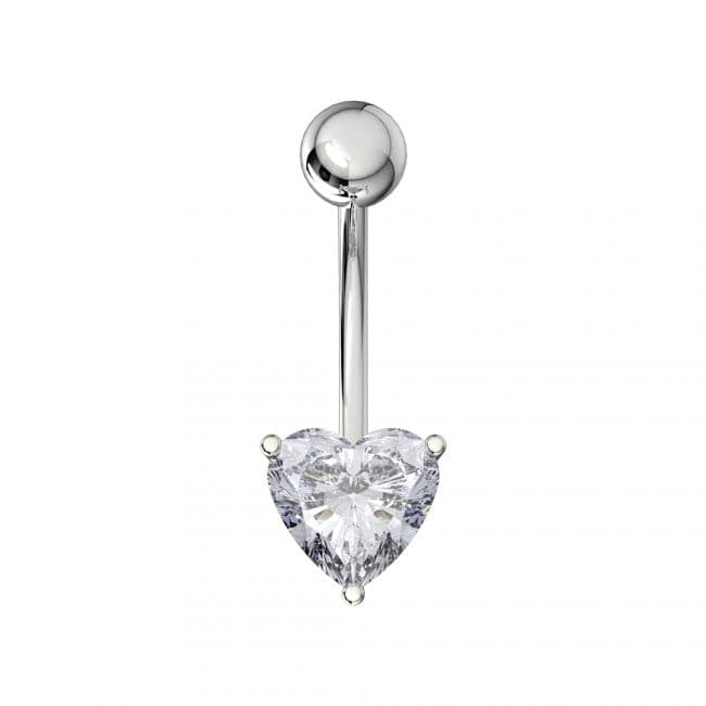 925 Sterling Silver Single Jewelled Heart in Claw Setting Navel Belly Bar