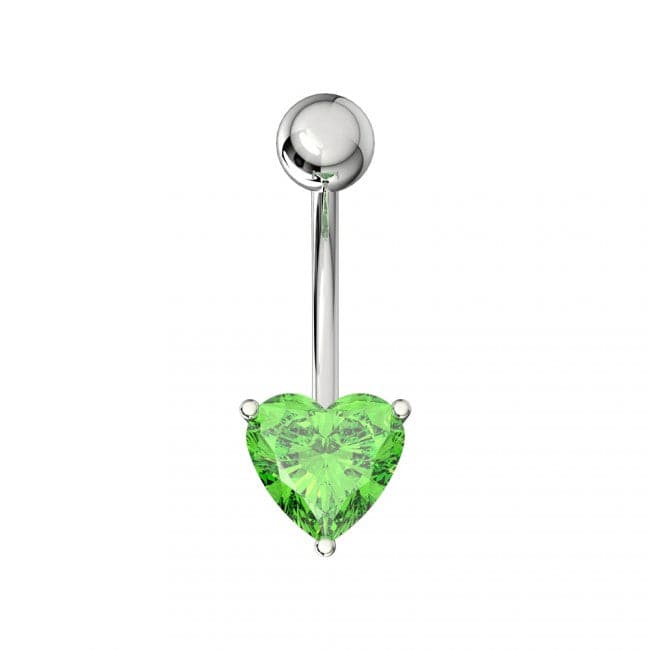 925 Sterling Silver Single Jewelled Heart in Claw Setting Navel Belly Bar
