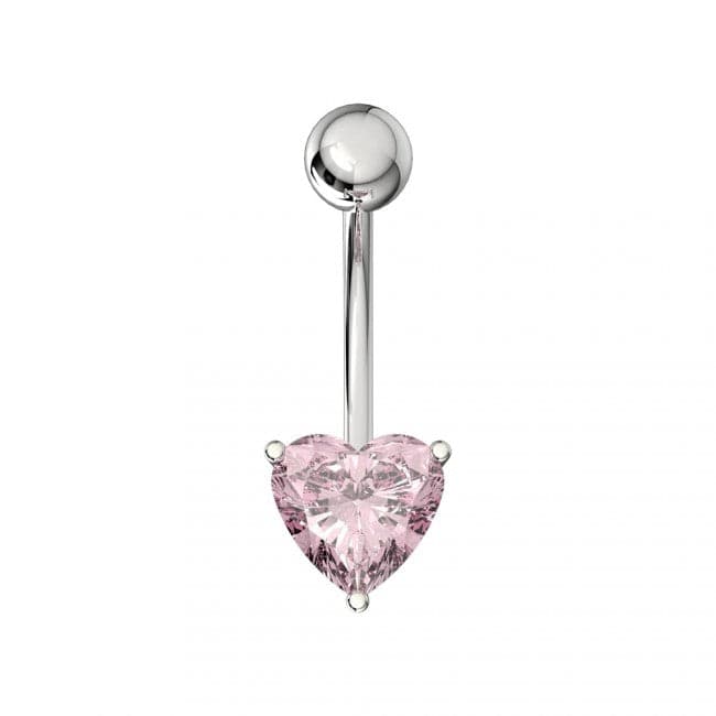 925 Sterling Silver Single Jewelled Heart in Claw Setting Navel Belly Bar