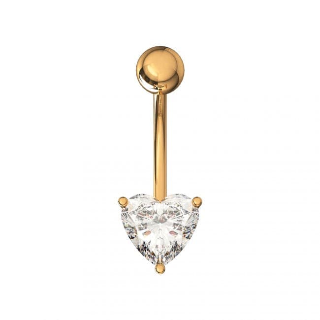 925 Sterling Silver Single Jewelled Heart in Claw Setting Navel Belly Bar