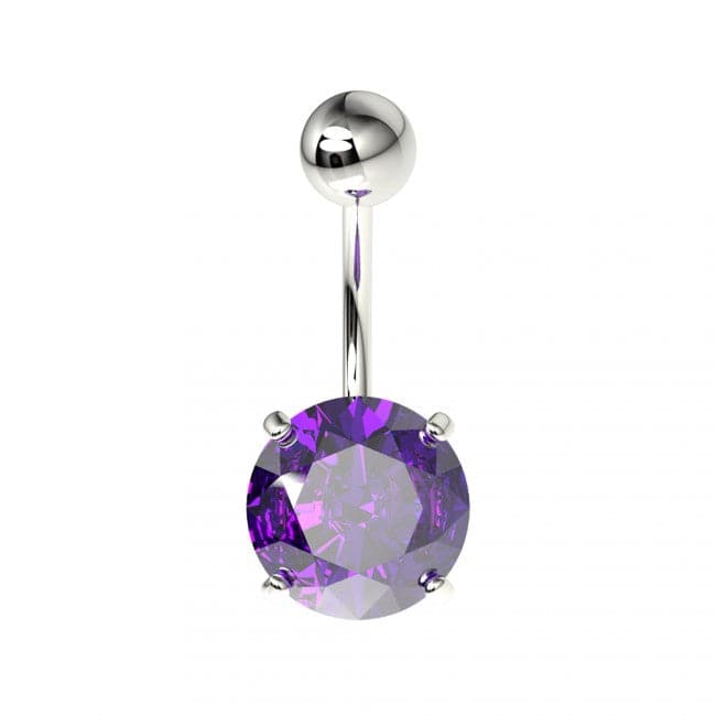 925 Sterling Silver Round Jewelled Non-Dangling Belly Button Ring