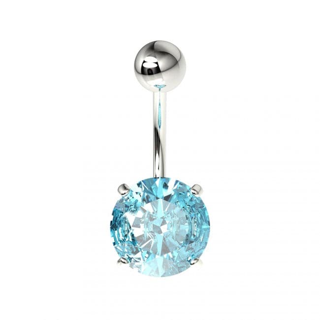 925 Sterling Silver Round Jewelled Non-Dangling Belly Button Ring