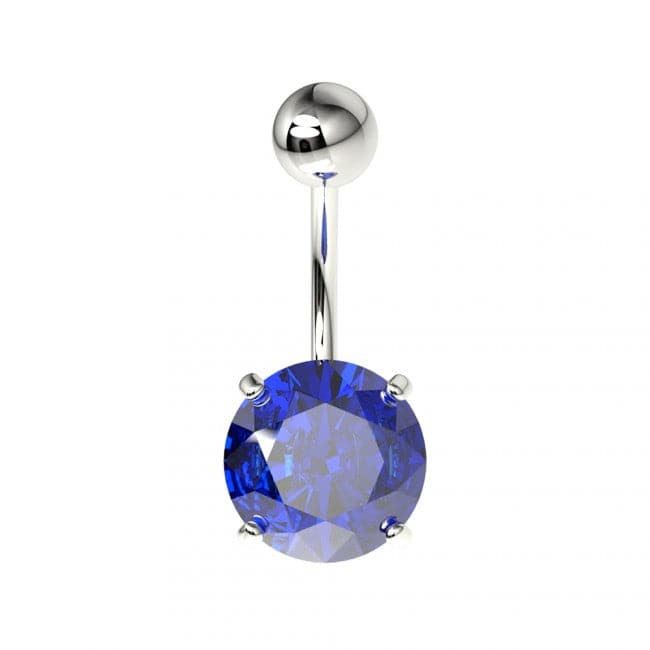 925 Sterling Silver Round Jewelled Non-Dangling Belly Button Ring