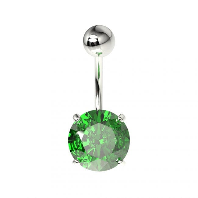 925 Sterling Silver Round Jewelled Non-Dangling Belly Button Ring