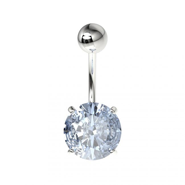 925 Sterling Silver Round Jewelled Non-Dangling Belly Button Ring
