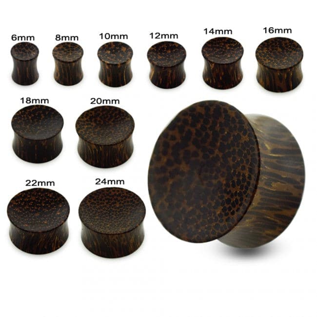 Organic Dark Palm Wood Double Flared Concave Saddle Ear Plug
