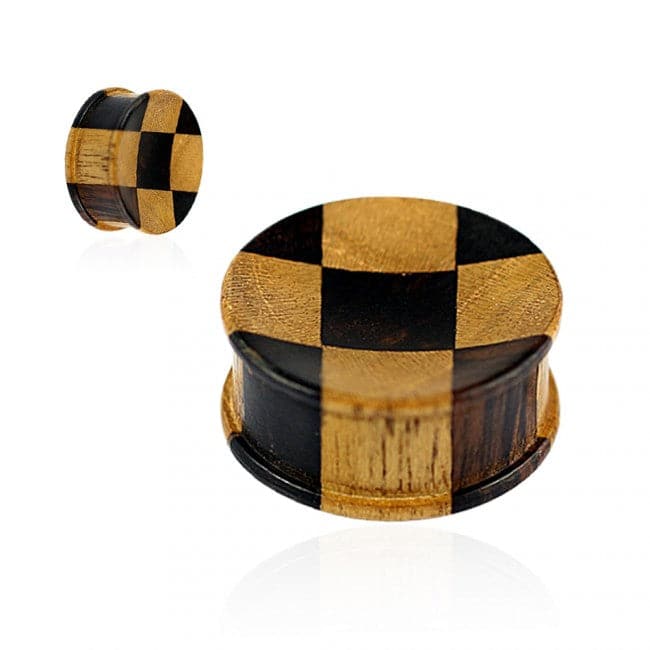 Organic Teak and Iron Wood Ribbed Edge Concave Saddle Ear Plug