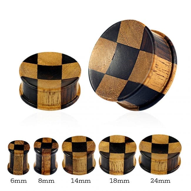 Organic Teak and Iron Wood Ribbed Edge Concave Saddle Ear Plug