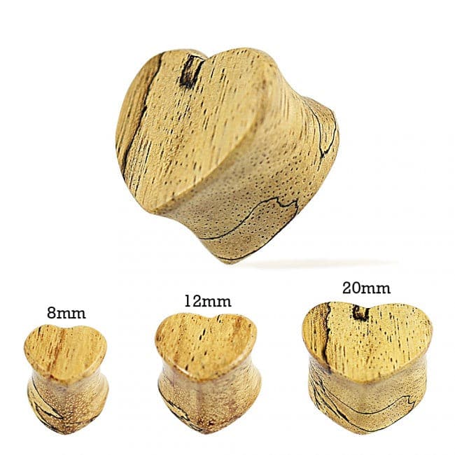 Organic Light Tamarind Wood Double Flared Heart Ear Plug