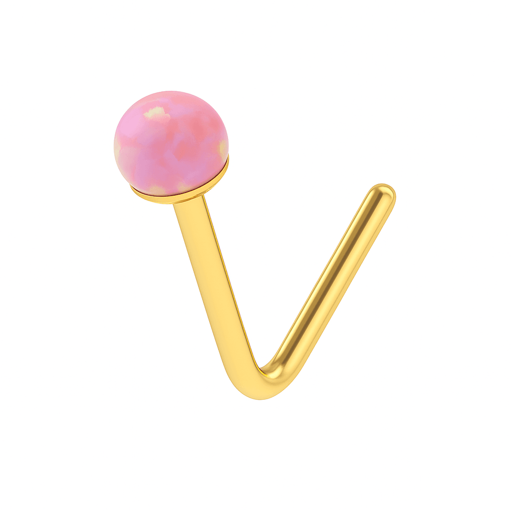 9K Gold L-Bend Opal Nose Stud