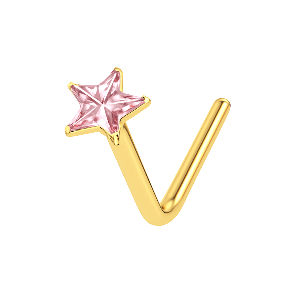 9K Gold Pink Stone L-Shape Nose Stud