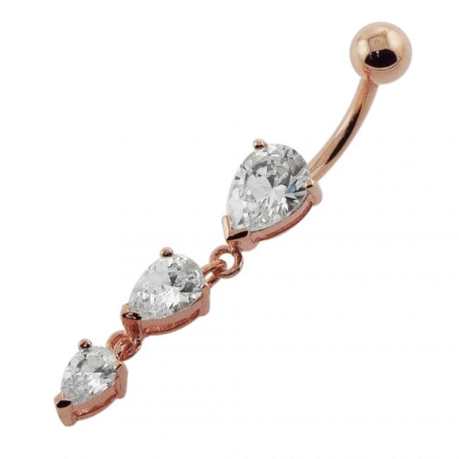 925 Sterling Silver Navel Jewelled Tear drop Belly Ring