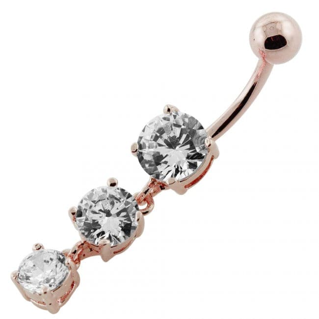 925 Sterling Silver Moving Jewelled Charms dangling SS Bar Navel Ring