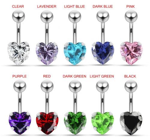 316L Surgical Steel Studded Heart Belly Ring