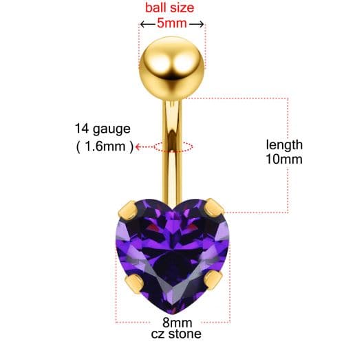 316L Surgical Steel Studded Heart Belly Ring