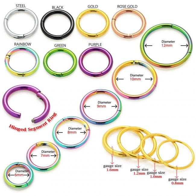 316L Surgical Steel 14G Hinged Segment Clicker Ring
