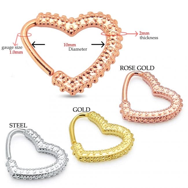 316L Surgical Steel Tribal Dots Heart Single Closure Ring
