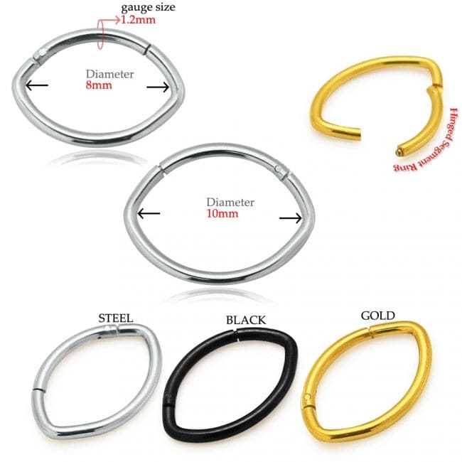 316L Surgical Steel Oval Shape Classic Hinged Segment Clicker Ring