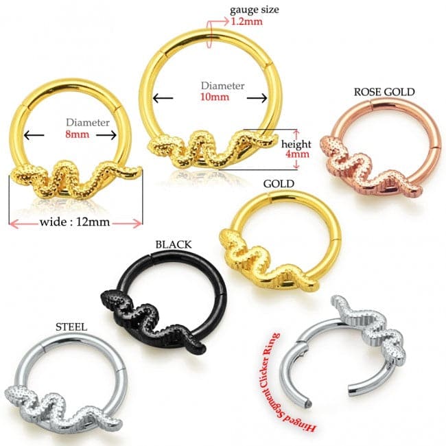 316L Surgical Steel Slithering Snake Hinged Segment Ring