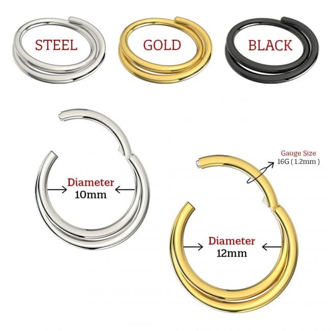 316L Surgical Steel Double Row Twisted Hinged Segment Clicker Ring