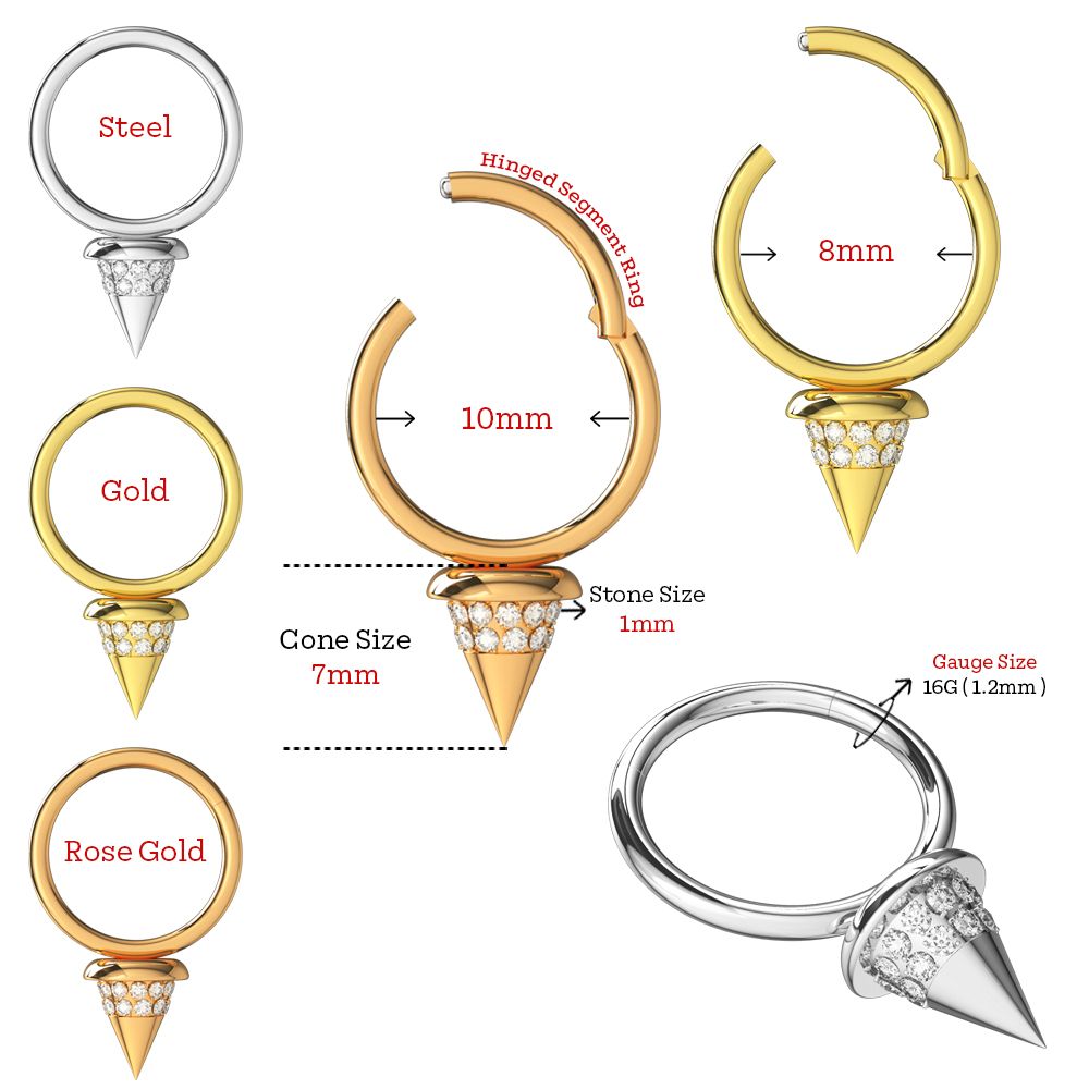 316L Surgical Steel CZ Jewelled Spike Hinged Segment Clicker