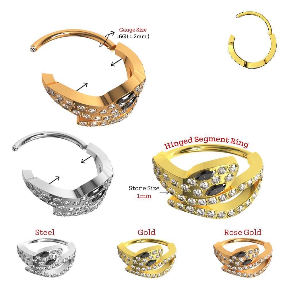 316L Surgical Steel CZ Jewelled Snake Hinged Segment Clicker