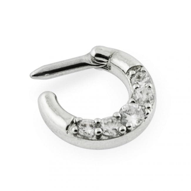 316L Surgical Steel Five Pronged Clear CZs Septum Clicker Ring