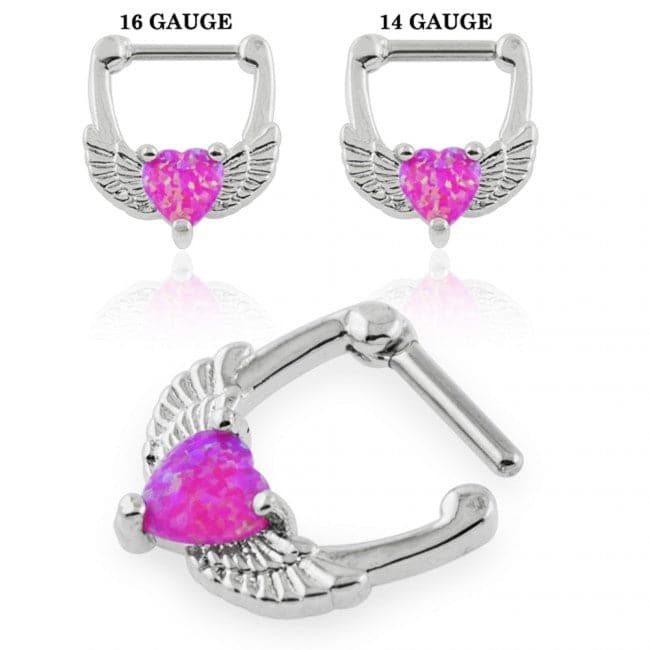 316L Surgical Steel Synthetic Fuchsia Opal Heart Septum Clicker Ring
