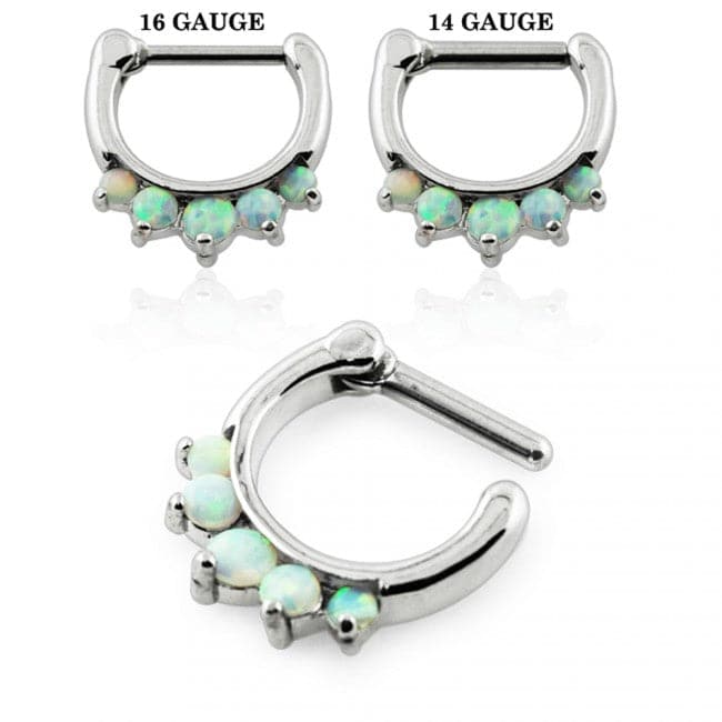 316L Surgical Steel Synthetic White Opal Septum Clicker Ring