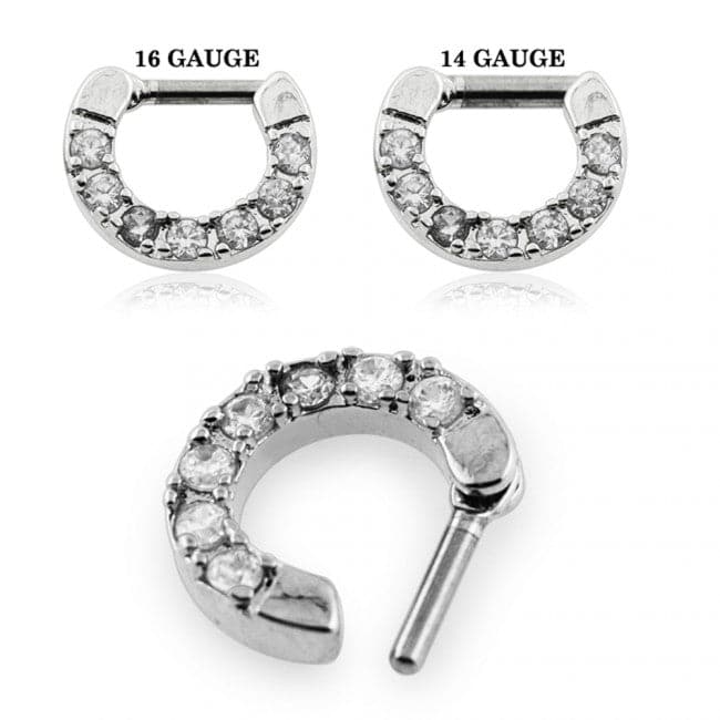 316L Surgical Steel 5 Round Cubic Zirconia Paved Septum Clicker Ring