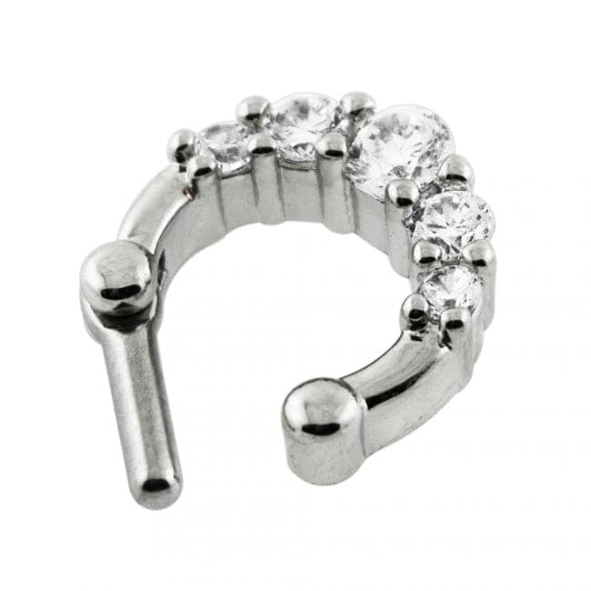 316L Surgical Steel Five Pronged Clear CZs Septum Piercing Clicker Ring