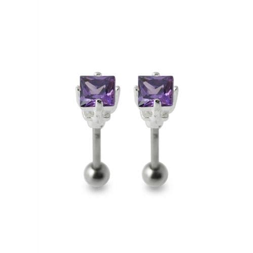 925 Sterling Silver Jewelled Square Ear Stud