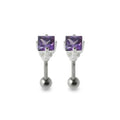 925 Sterling Silver Jewelled Square Ear Stud