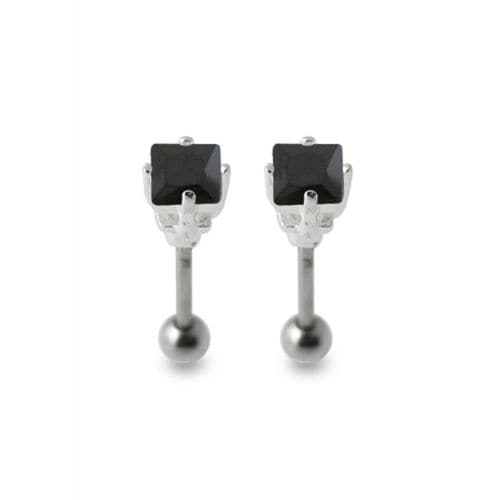 925 Sterling Silver Jewelled Square Ear Stud