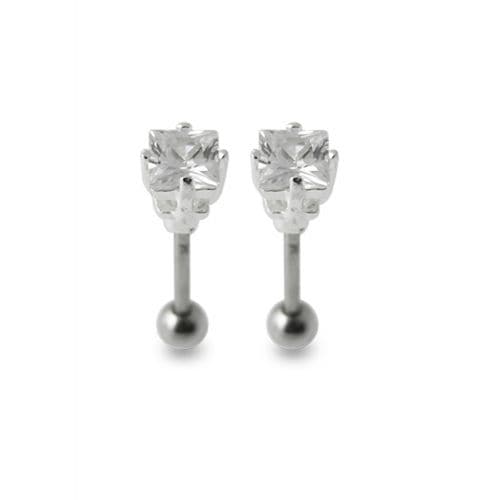 925 Sterling Silver Jewelled Square Ear Stud