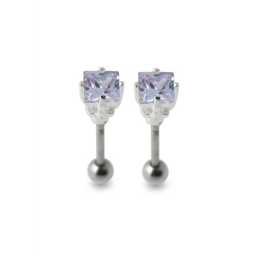925 Sterling Silver Jewelled Square Ear Stud