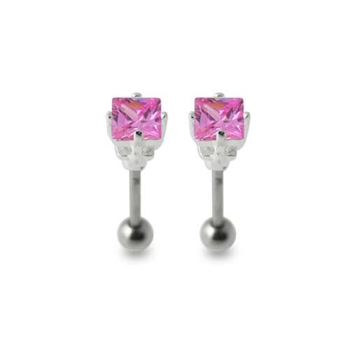 925 Sterling Silver Jewelled Square Ear Stud