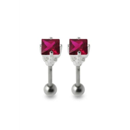 925 Sterling Silver Jewelled Square Ear Stud