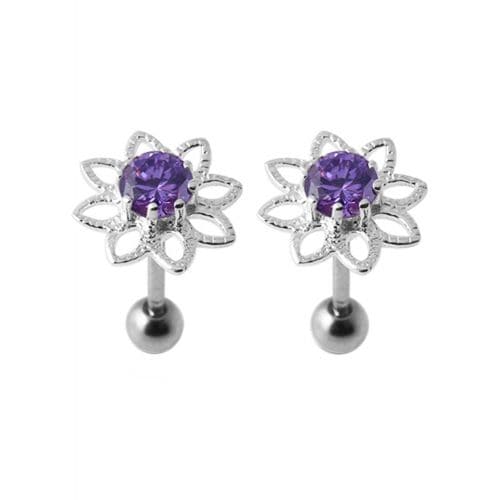 925 Sterling Silver Jewelled Flower Stud
