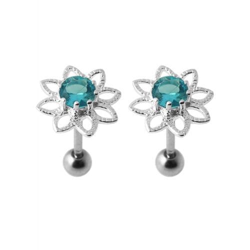 925 Sterling Silver Jewelled Flower Stud