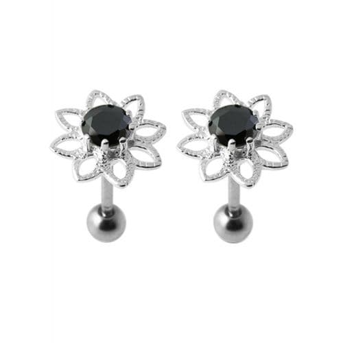 925 Sterling Silver Jewelled Flower Stud